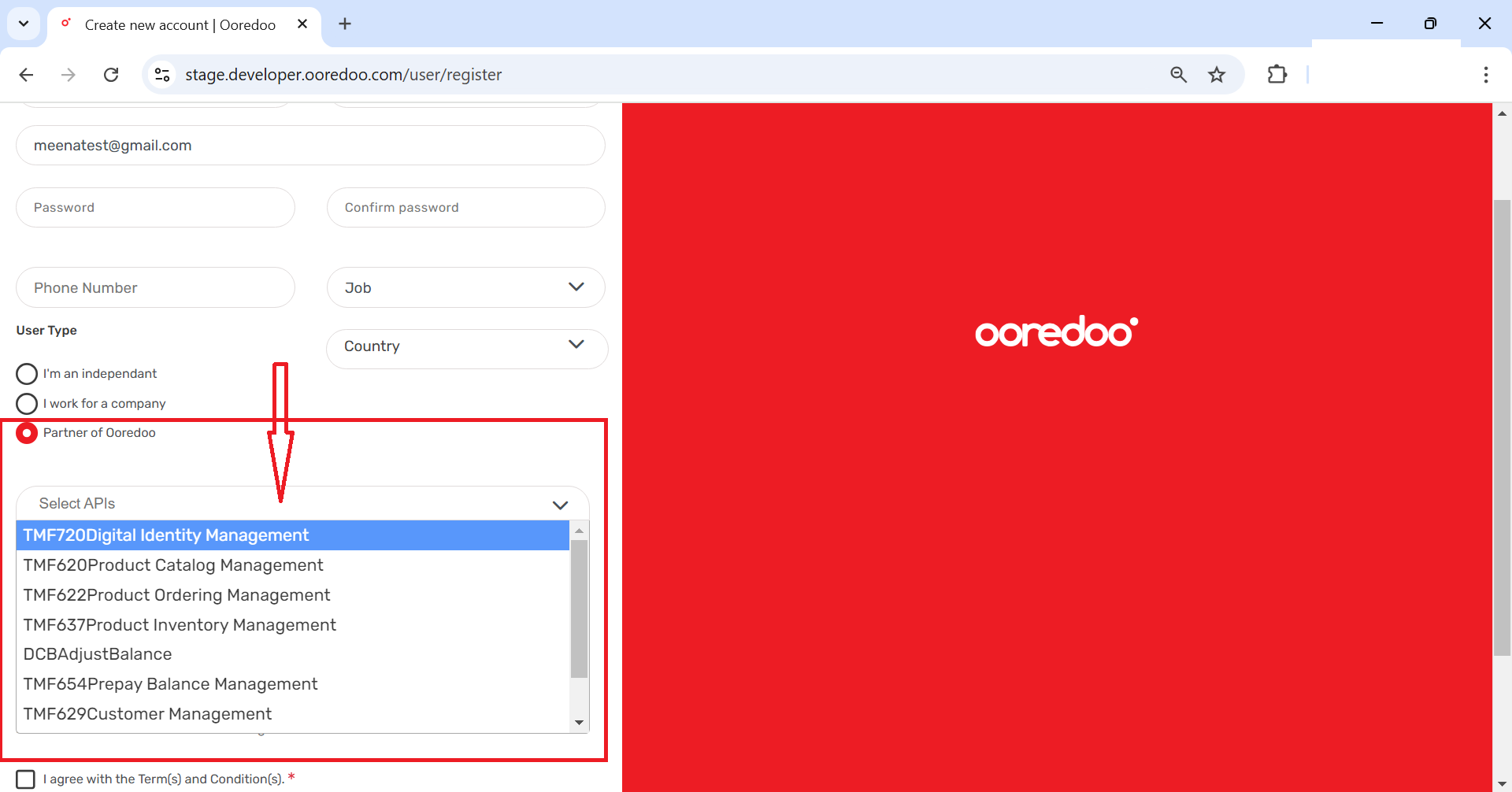 Partner Onboarding- User type - Apis